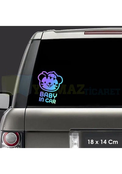 Sevimli Şapkalı Köpek Arabada Bebek Var Hologram Oto Sticker