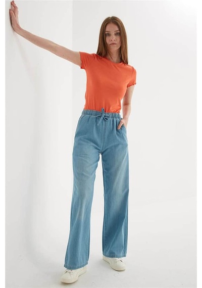 Fashion Friends Lastikli Palazzo Açık Mavi Kadın Pantolon 25y0225k1 Açık  Mavi