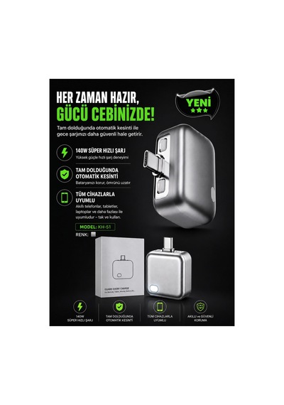 Kh-51 140w Usb-c Akıllı Şarj Kesici Otomatik Güç Kesme Adaptörü