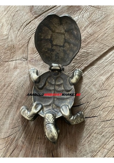 Antik Sari Pirinç Dekor Süs Kaplumbağa Biblo Kaplumbağa