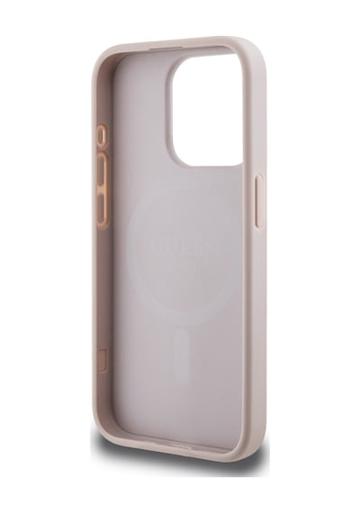 Apple Uyumlu iPhone 15 Pro Max Kılıf Guess Lisanslı Magsafe Şarj Özellikli Pu Üçgen Logo 4g Desenli Kapak Pembe