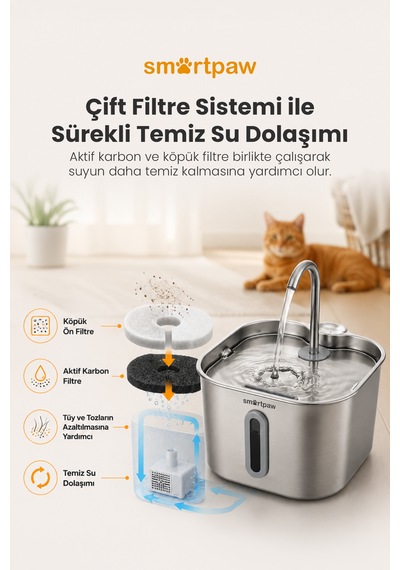 Smartpaw Aqua Prime Kedi Su Pınarı Distribütör Garantili