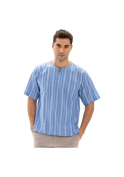 Kısa Kol Şile Bezi Bisiklet Yaka Erkek Yazlık Tshirt Mavi Beyaz Çizgili 3019-mavi Beyaz Çizgili Beyaz - Mavi