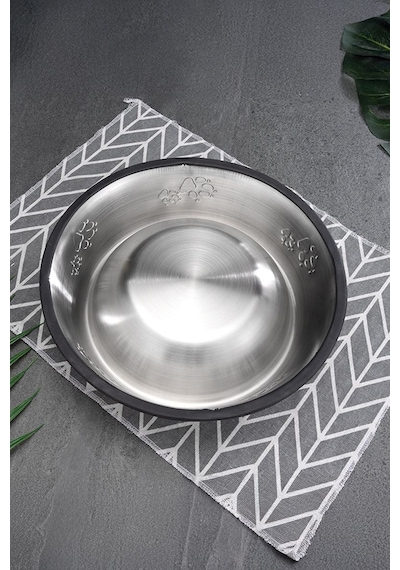 Paslanmaz Çelik 22 Cm. 500 Ml. Gri Kaymaz Taban Kedi Köpek Mama Ve Su Kabı Mt251