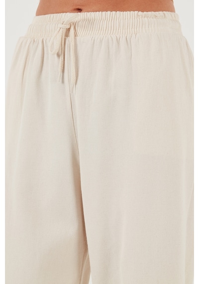 Lela % 100 Pamuklu Bol Paça Regular Fit Bayan Pantolon 673Py2008 Bej