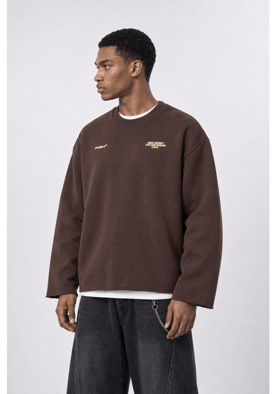 Respire Erkek Cake Baskılı Pis Dikiş Detaylı Oversize Sweatshirt Kahve