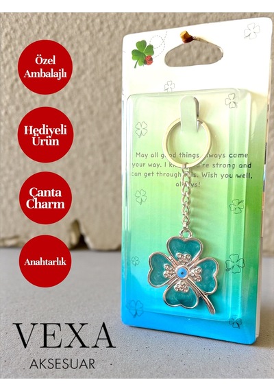 Dört Yapraklı Yonca Şans Anahtarlık Şans Çanta Süsü Hediyelik Özel Ambalajlı Ve Hediyeli Ürün