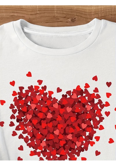 Uyguntarz Unisex Karışık Kalpler Baskılı Tasarım Tshirt Beyaz