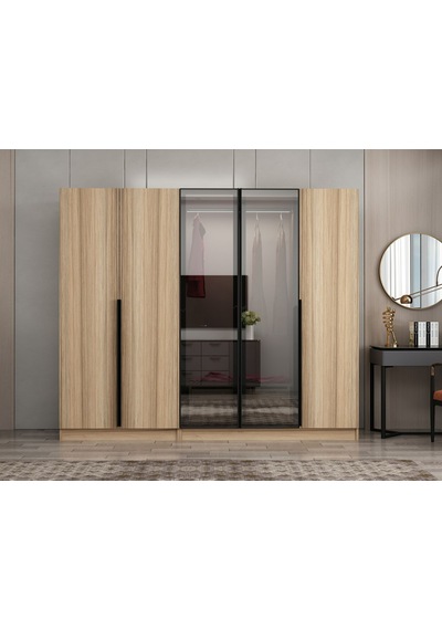 Nisa Plus 5 Kapaklı 2 Çekmece Dolap Dore Plus Dore Reflekte Cam Kahverengi