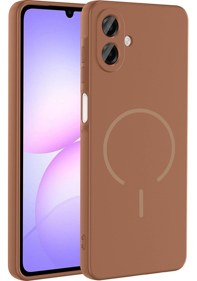 Samsung Uyumlu Galaxy A07 Kılıf M-safe Şarj Özellikli Zore Meta Kapak Kahverengi