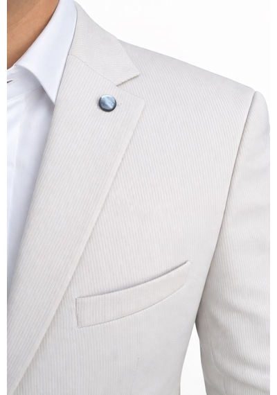 Plus Scorpion Erkek Slim Fit Ceket Likralı Fitilli Kumaş, Çift Düğmeli Tek Yırtmaçlı Modern Tasarım Taş