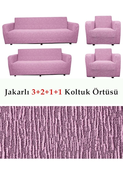 StarMall Jakarlı Çubuk, Düz Desen 3 2 1 1 Lastikli Koltuk, Kanepe, Çekyat Örtüsü, Kılıfı Esnekli Pembe