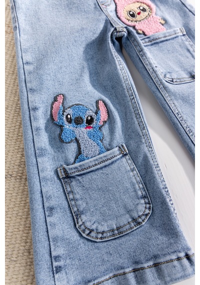 Babymod Figürlü Likralı Denim Kız Çocuk Kot Pantolon Mavi