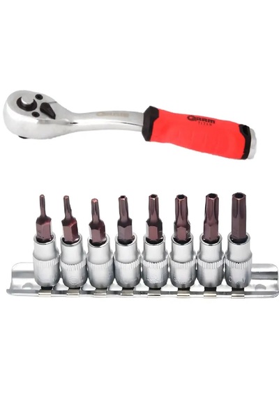 Arm 1/4 Lokma Cırcır Kolu 72 Diş Delikli Torx Bits Uç Seti Takımı