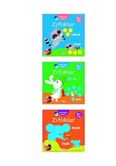 3+ Yaş Çocuklar İçin Çıkartmaları Yapıştır Zıtlıklar 3 Kitap