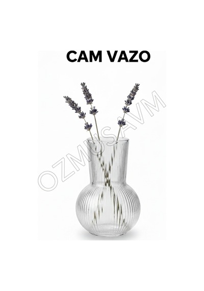 Cam Dekoratif Vazo 17 Cm Modern Çizgili Tasarım Şeffaf