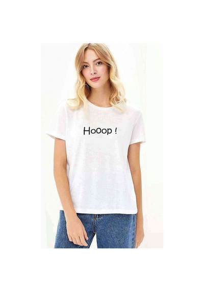 Hooop Baskılı Beyaz Kadın Tshirt