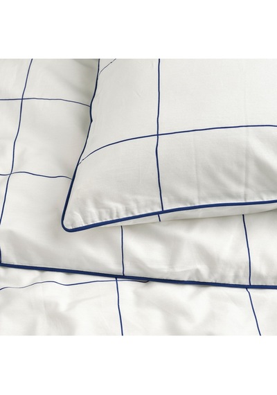 Ikea Bredvecklare Nevresim Seti Tek Kişilik 150 200 Cm Beyaz Mavi Kareli Desen Beyaz - Mavi