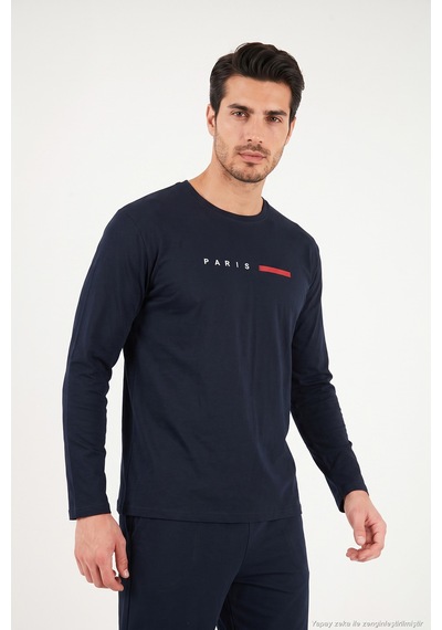 Buratti Baskılı Pamuklu Uzun Kollu Pijama Takımı Erkek Pijama Takımı 6575006 Lacivert