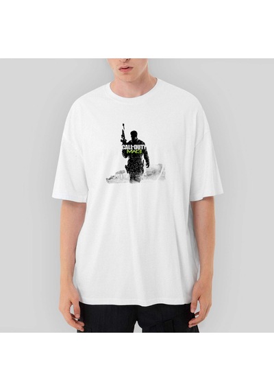 Call Of Duty Silhouette M3 Oversize Beyaz Tişört Beyaz