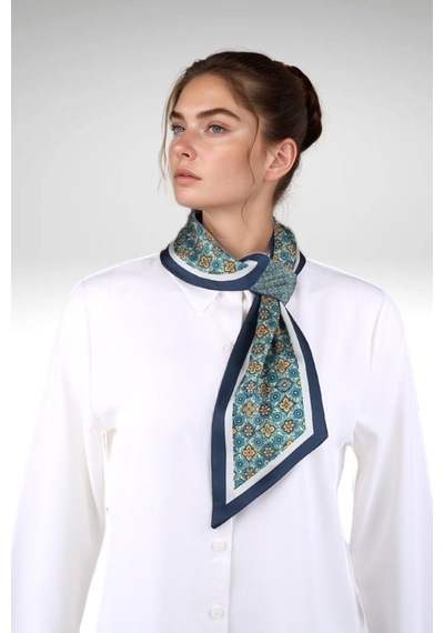 Walkenzo Vintage Esintili Çiçek Desenli Modern Tasarım Kadın Kravat Fular Yeşil