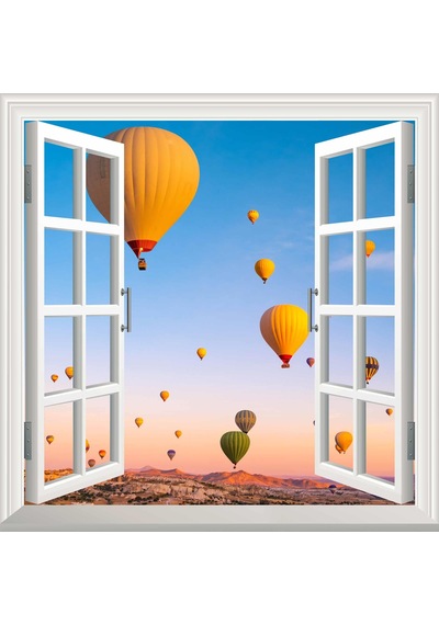 Pencere Poster Duvar Kağıdı Kapadokya Balon Yapışkanlı Sticker