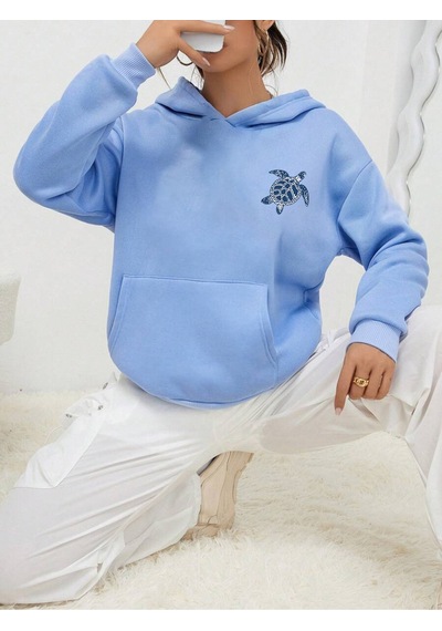 Uyguntarz Unisex The Ocean İs Calling Baskılı Tasarım Oversize Sweatshirt Bebe Mavisi