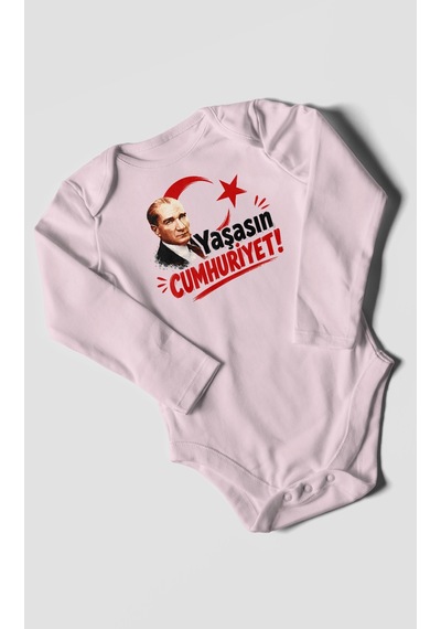 Morivokids Yaşasın Cumhuriyet Uzun Kollu Bebek Body %100 Pamuk Bebe Pembe