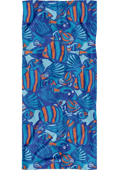 Büyük Balık Desenli Saks Mavi Yüksek Su Emici 70x150cm Plaj Havlusu Renkli