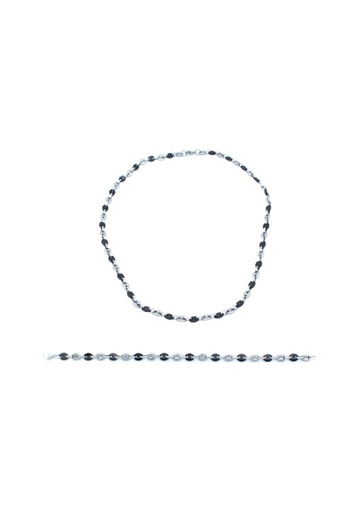 Ferizz Ferizz 316L Çelik Siyah-Beyaz Zincir Erkek Set Set-137 Siyah