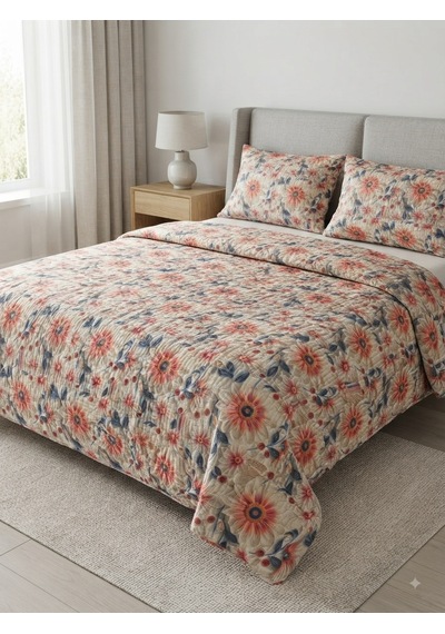 Fugo 5d Baskılı Çift Kişilik Yatak Örtüsü Seti Çiçekli Desen 185x205 Cm + 2 Adet 55x75 Cm Yastık Kılıfı Çok Renkli