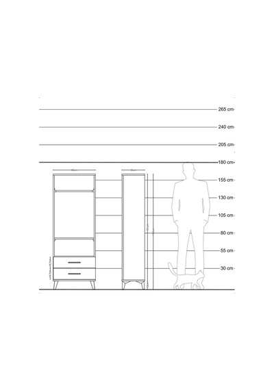 Arges Dolap 2 Raflı 2 Çekmeceli Tek Askılı 60x30x163 Çam-antrasit Atlas Çam