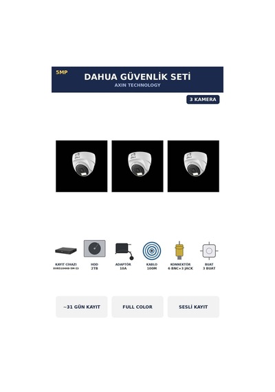 3 Kameralı 5mp Güvenlik Kamera Seti 5mp Full Color Sesli Dome İç Mekan 2tb 31 Gün Kayıt 06735774 3 Kameralı 5mp Güvenlik Kamera Seti 5mp Full Color Sesli Dome İç Mekan 2tb 31 Gün Kayıt 06735774