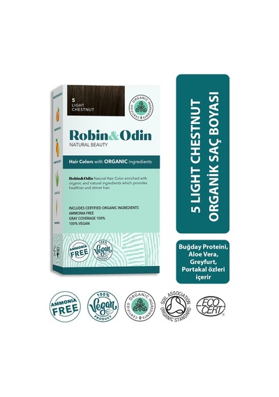 Robin & Odin Organik Kalıcı Saç Boyası 5 Light Chestnut (548788102)