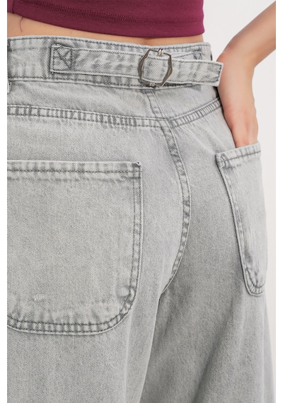 Bigdart 6689 Kadın Yüksek Bel Baggy Kot Pantolon - Gri
