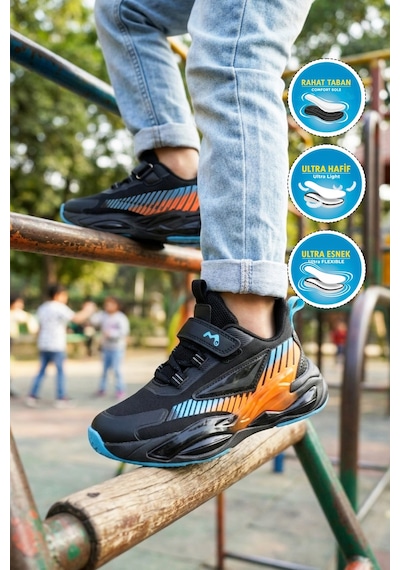 Marcokids Marko Kids T5440207b F Siyah-mavi-turuncu Erkek Çocuk Spor Ayakkabı