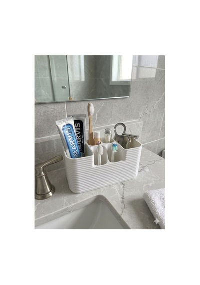 Modern Diş Fırçası Diş Macunu Vb. Çok Amaçlı Organizer 3 D Tasarım Beyaz Beyaz