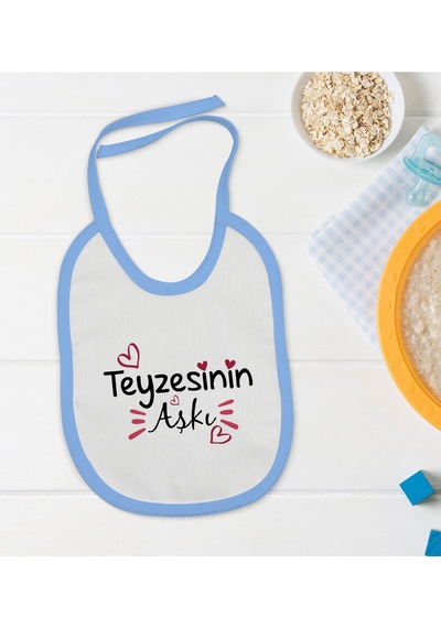 BK Kids Teyzesinin Aşkı Tasarımlı Mavi Bebek Mama Önlüğü Mavi