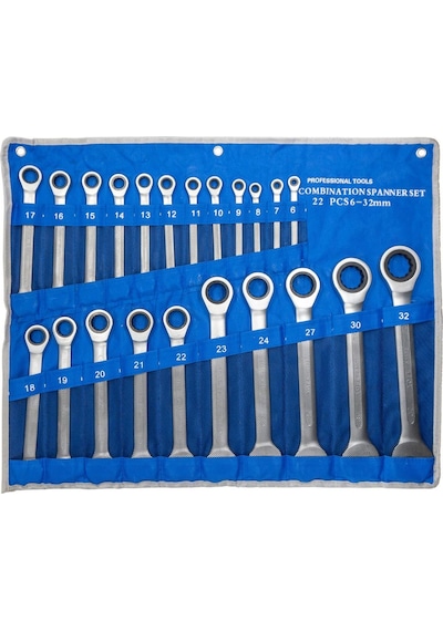 6125 Cırcır Kombine Anahtar Takımı 6-32mm 22 Parça Bez Çantalı