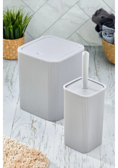 Kare Çöp Kovası Tuvalet Fırçası Set 2'li 5 Litre Gri Gri