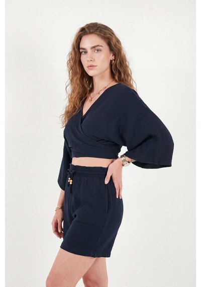 Lela Pamuklu Regular Fit Bağlamalı Crop Kimono Bayan Kimono 668yl2783 Lacivert Lela Pamuklu Regular Fit Bağlamalı Crop Kimono Bayan Kimono 668yl2783 Lacivert