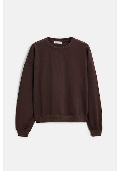 Sââde Kadın Oversize Bisiklet Yaka Basic Casual Sweatshirt Acı Kahverengi