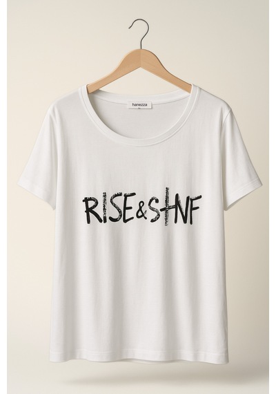 Hanezza İşlemeli T-shirt Beyaz - 4034976 Beyaz