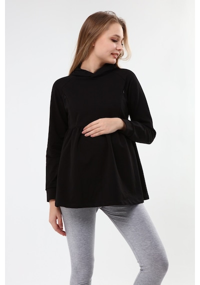 Luvmabelly Myra4531 Büzgülü Fermuarlı Emzirme Sweatshirt -siyah-siyah