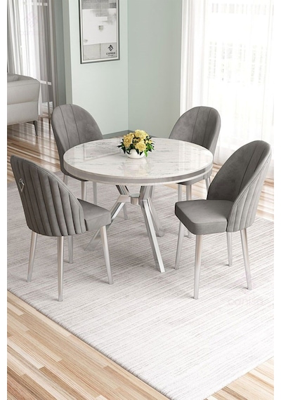 Canisa Mos Serisi 90x90 Lak Panel Beyaz Mermer Desen Krom Kaplama Mutfak Masası Takımı Ve 4 Gri Sandalye Beyaz Mermer Desen Masa Gri Sandalye Canisa Mos Serisi 90x90 Lak Panel Beyaz Mermer Desen Krom Kaplama Mutfak Masası Takımı Ve 4 Gri Sandalye Beyaz Mermer Desen Masa Gri Sandalye