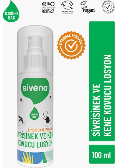 Siveno Sivrisinek ve Kene Kovucu Sprey Losyon Bitkisel Tüm Vücut İçin Aile Boy 100 ml