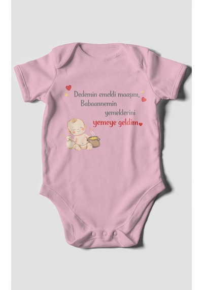 Morivokids Dedeye Ve Babaanneye Özel Kısa Kollu Bebek Body %100 Pamuk Koyu Pembe