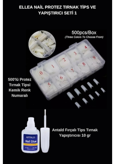 Protez Tırnak Tips Ve Yapıştırıcı Seti Kemik Renk