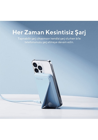 Voltme Magpak 5000mah Magsafe Kablosuz 22.5w Taşınabilir Şarj Cihazı Mavi Mavi