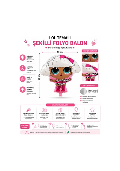 Lol Temalı Şekilli Folyo Balon 53x65 Cm Doğum Günü Parti Süsü Çocuk Dekorasyon Balonu Çok Renkli